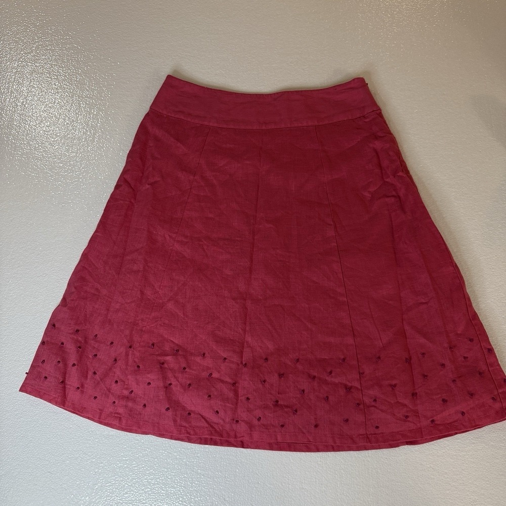 Boden Pink Linen A-Line Skirt With Embroidered Dot Details, US 14 FLAW SEE DESCR